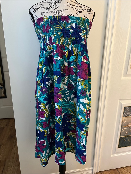George Dresses & Skirts - 💗George Strapless Floral Midi Dress in Teal, Blue & Purple